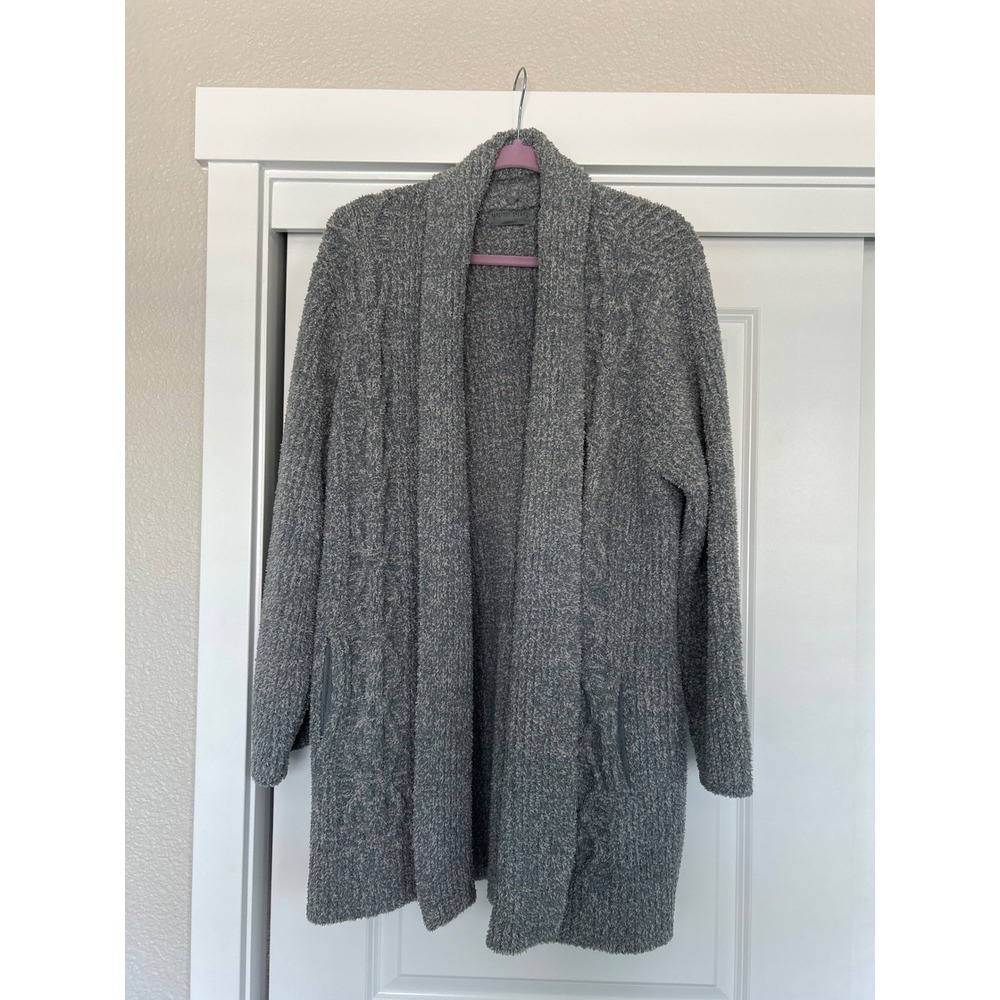 Barefoot Dreams CozyChic Grey Marl Cable Knit Open Front Shawl Cardigan XL
